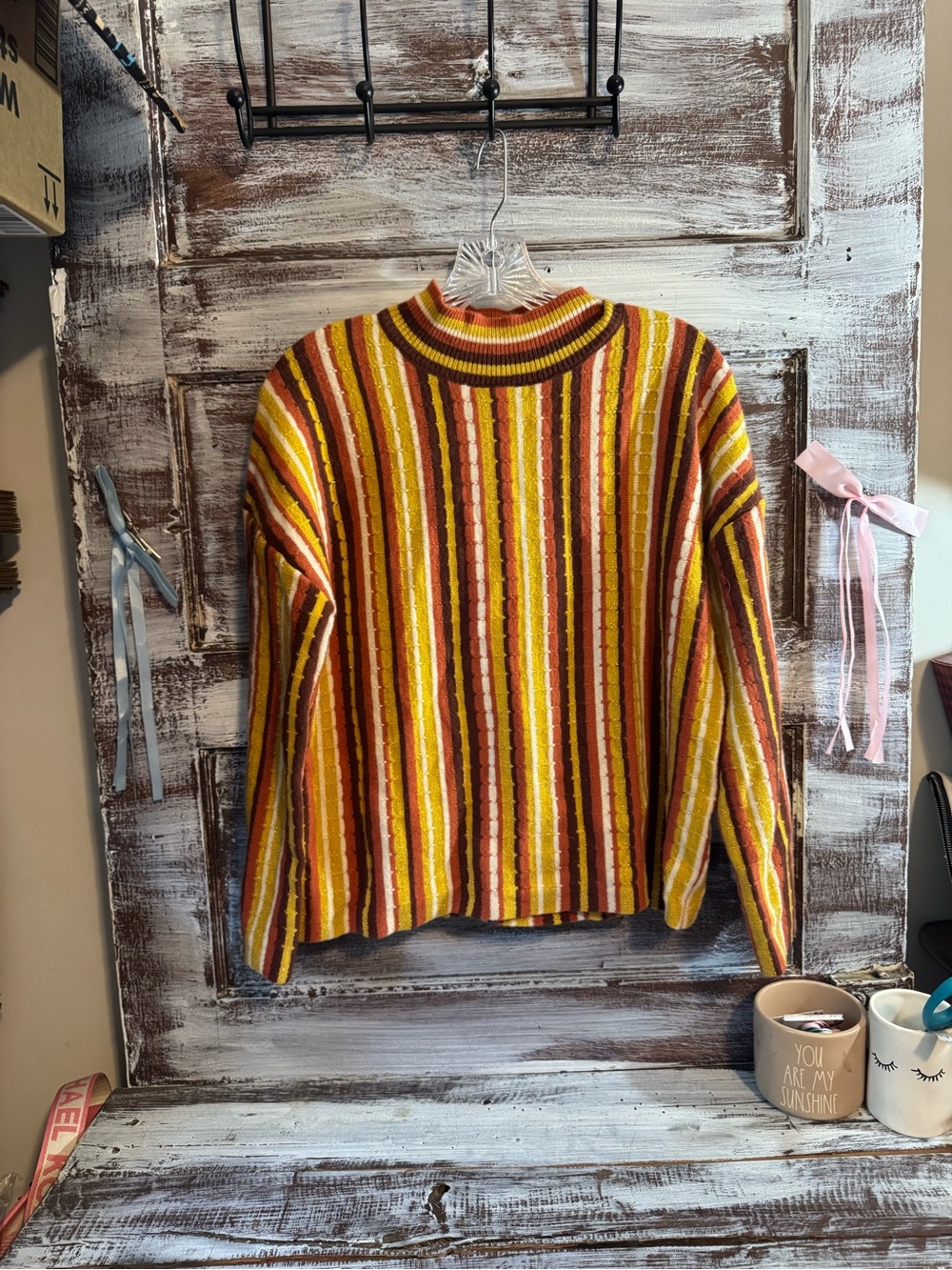 Nine West Striped Turtleneck Sweater in Yellow, Brown & Orange